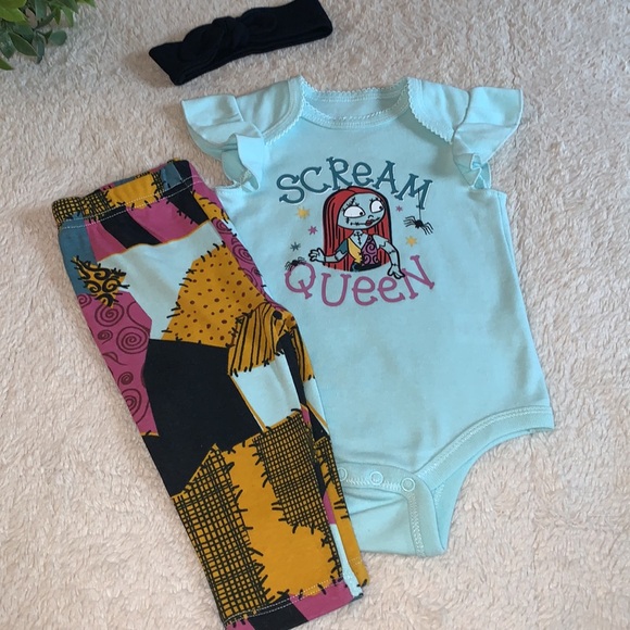 Disney Nightmare Before Christmas 3 pc Sally Set 3-6M Onesie & Leggings EUC - Picture 1 of 9